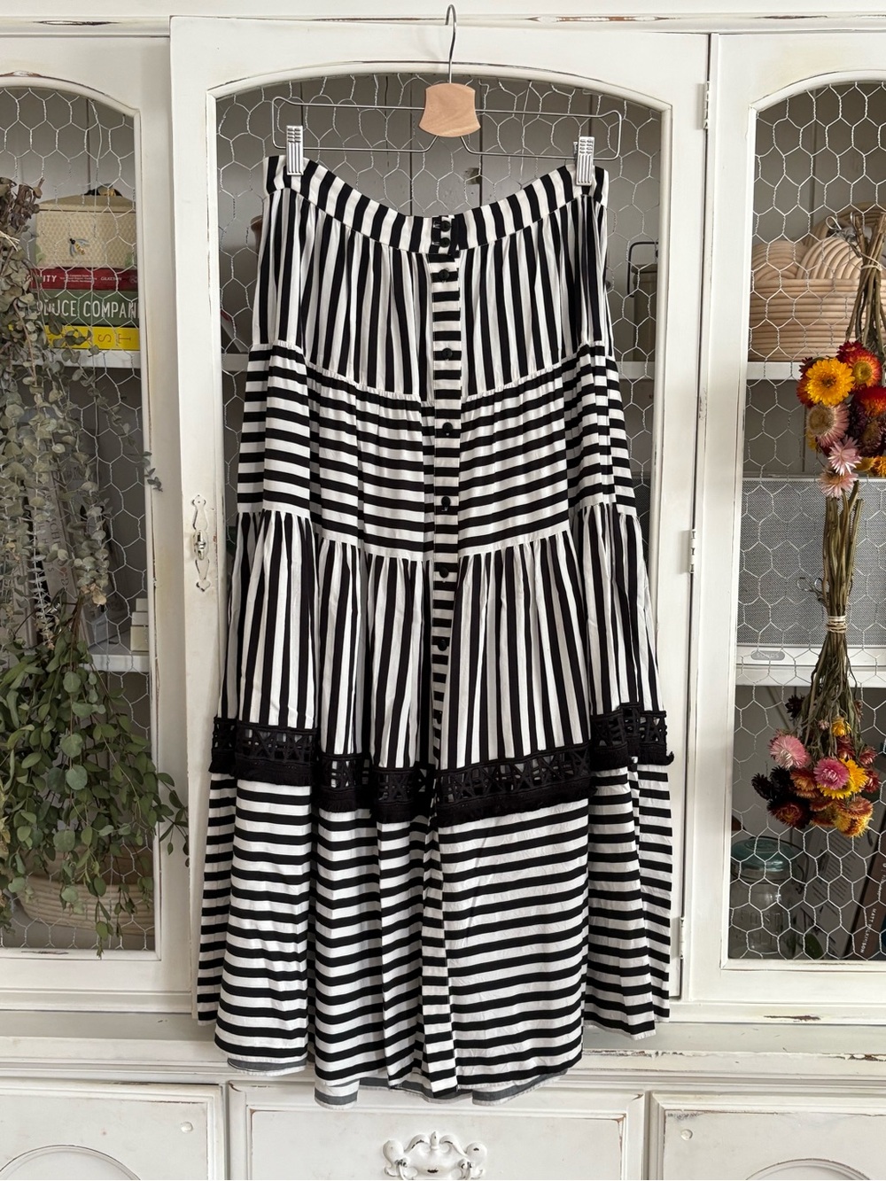Trelise Cooper Black & White Striped Long Skirt